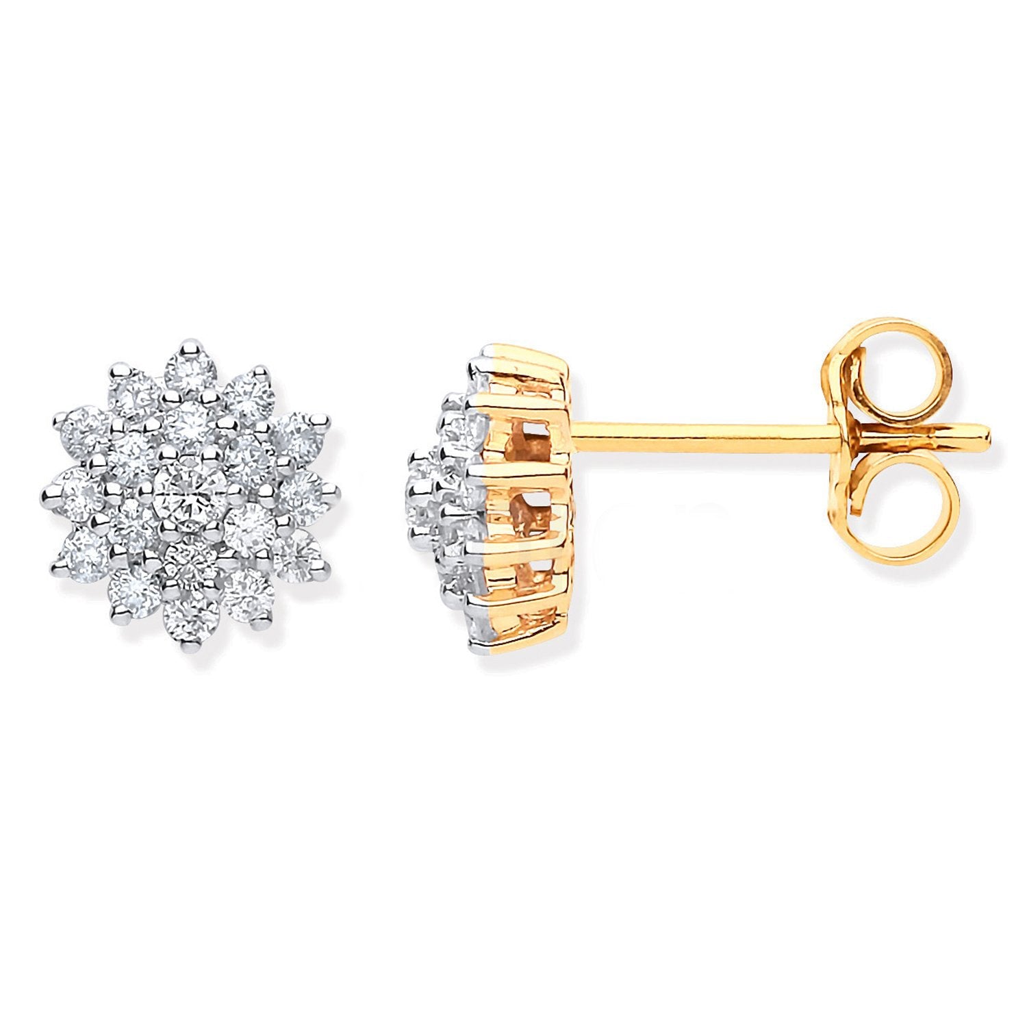 9ct Yellow Gold 0.50ct Diamond Cluster Stud Earrings