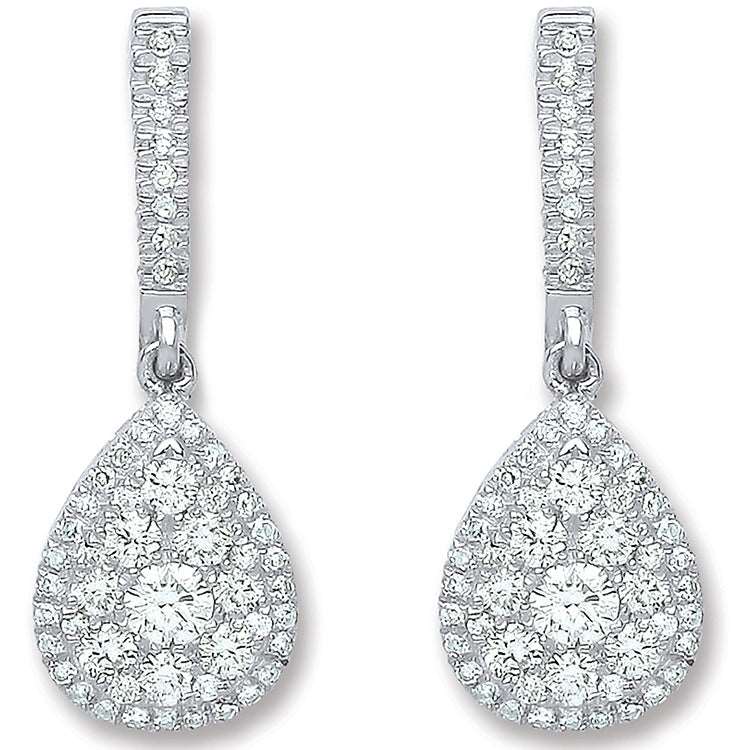 18ct White Gold 0.75ct Diamond Drop Earrings