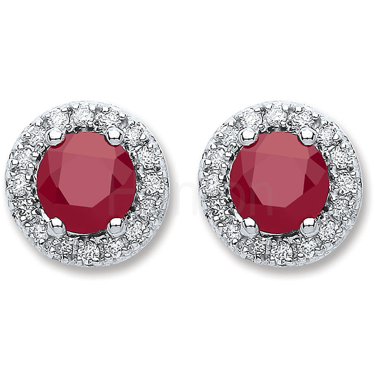 9ct White Gold 0.15ct Diamond Ruby Stud Earrings