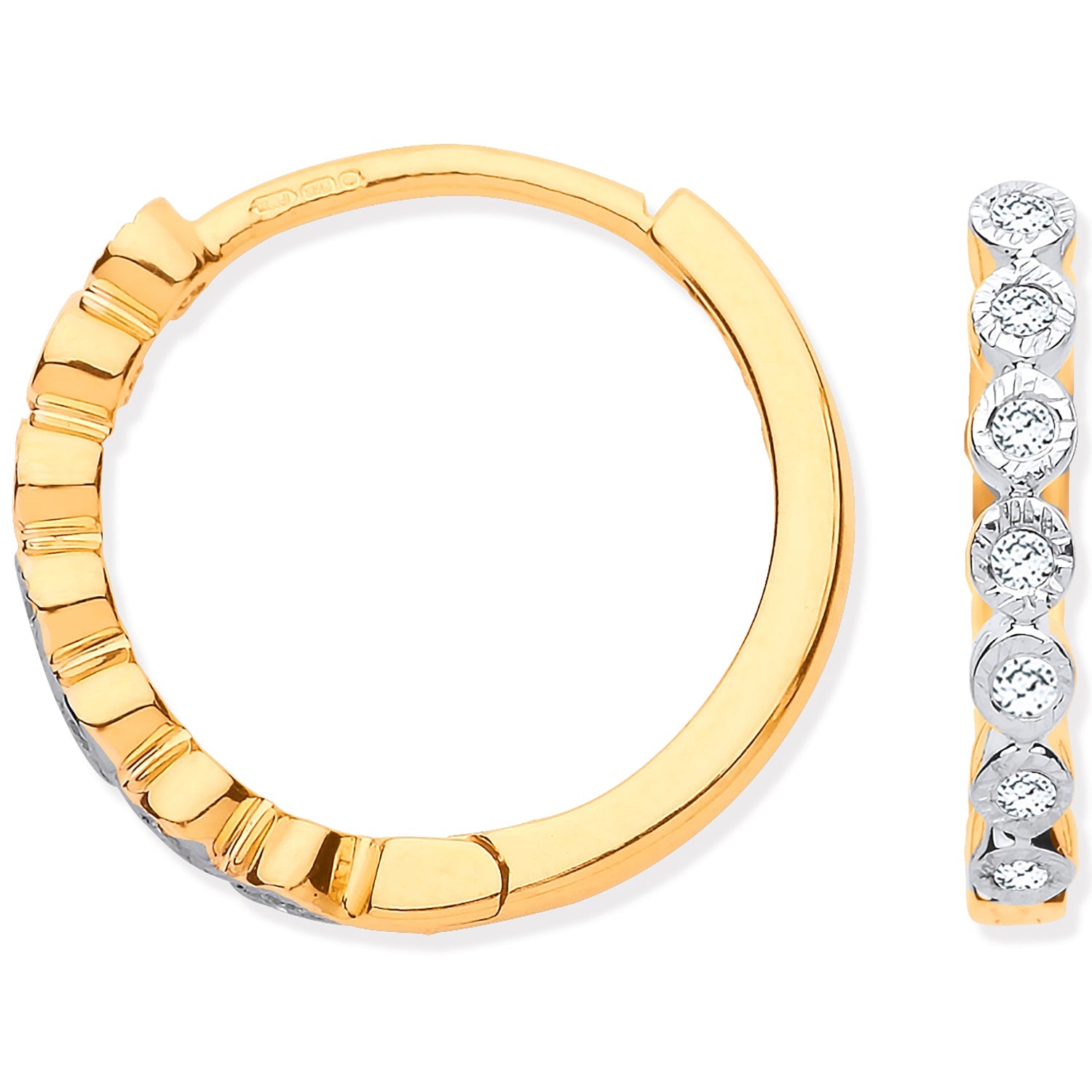 9ct Yellow Gold Round 0.10ctw Diamond Hoop Earrings