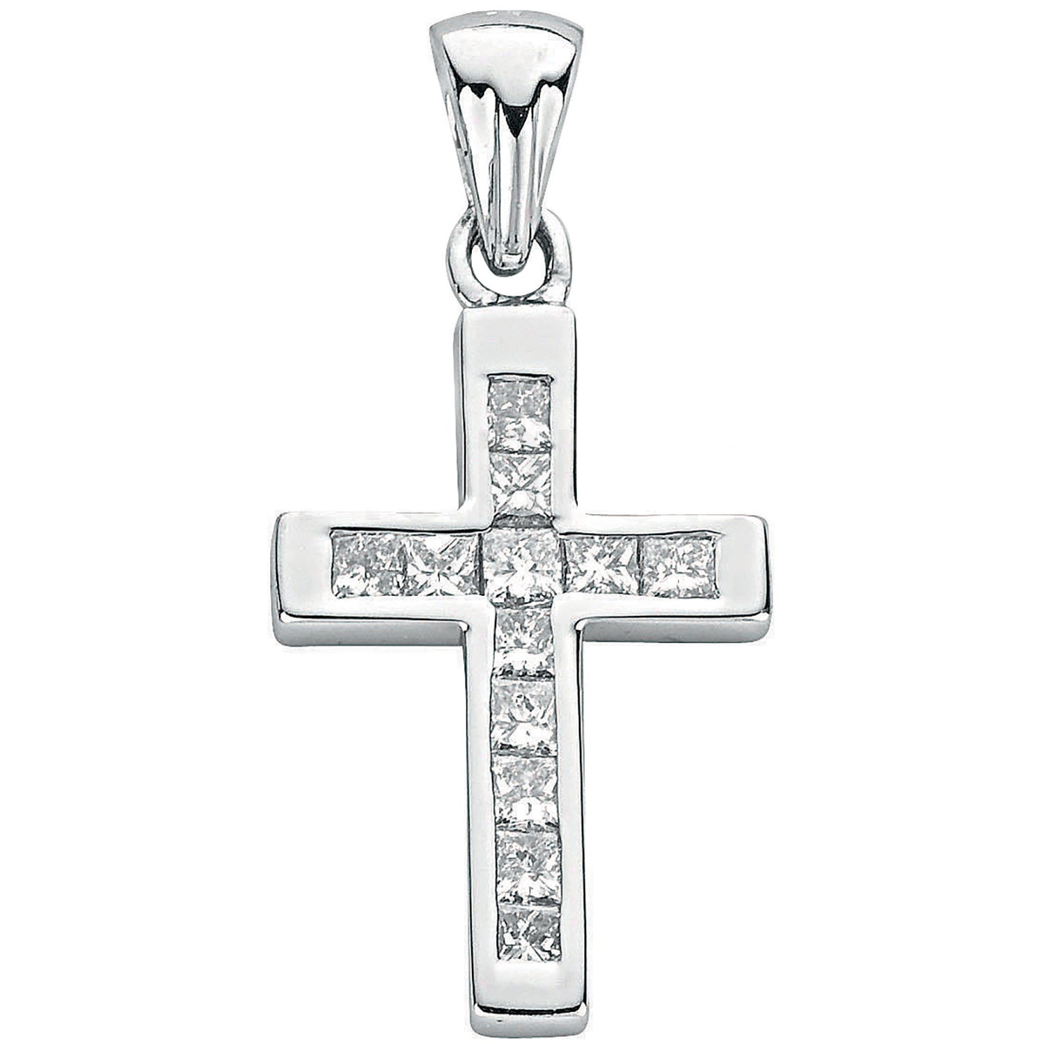 18ct White 0.44ct Princess Diamond Cross Pendant