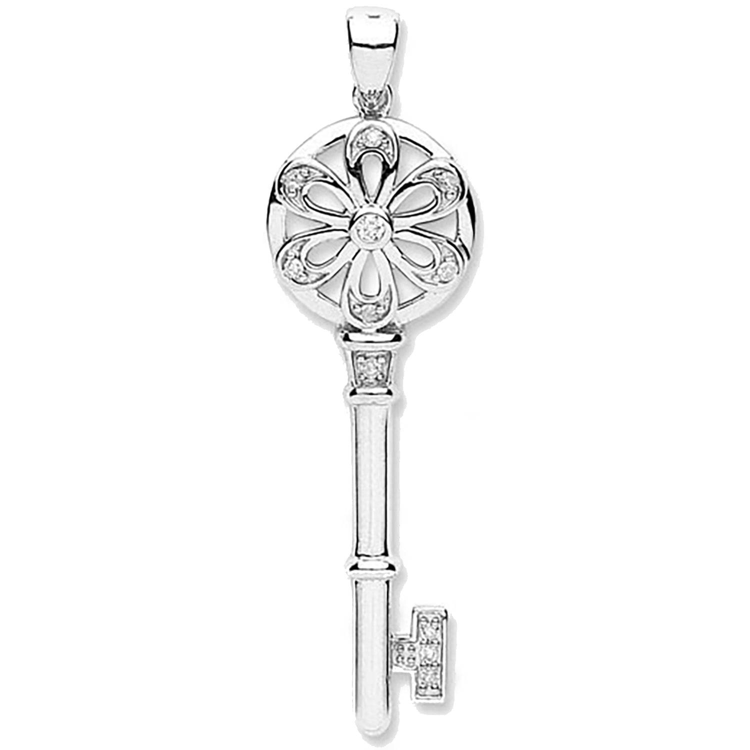 9ct White Gold 0.11ct Diamond Key Pendant