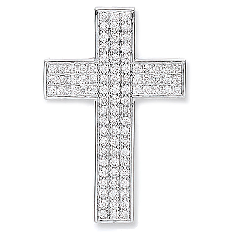 18ct White Gold Pave Set 0.80ct Diamond Cross Pendant