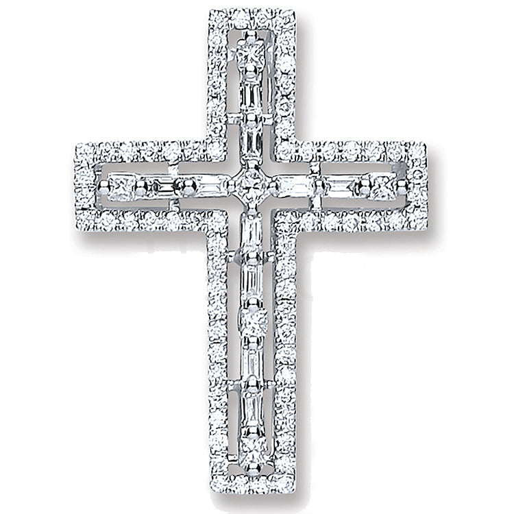 18ct White Gold 0.50ct Baguette & Brilliant Cut Diamond Cross Pendant