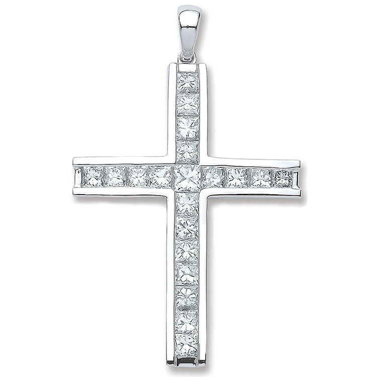 18ct White Gold 1.17ct Princess Cut Diamond Cross Pendant