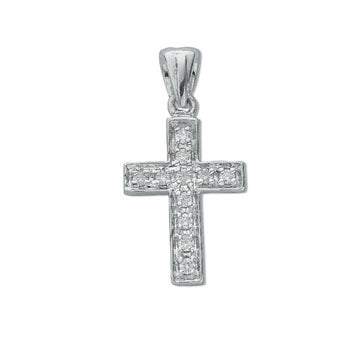 9ct White Gold 0.10ct Diamond Cross Pendant