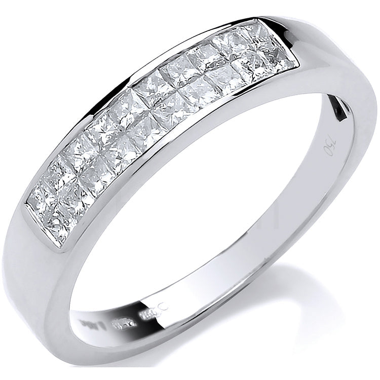 18ct White Gold 0.50ctw Princess Cut 2 Row Diamond Eternity Ring