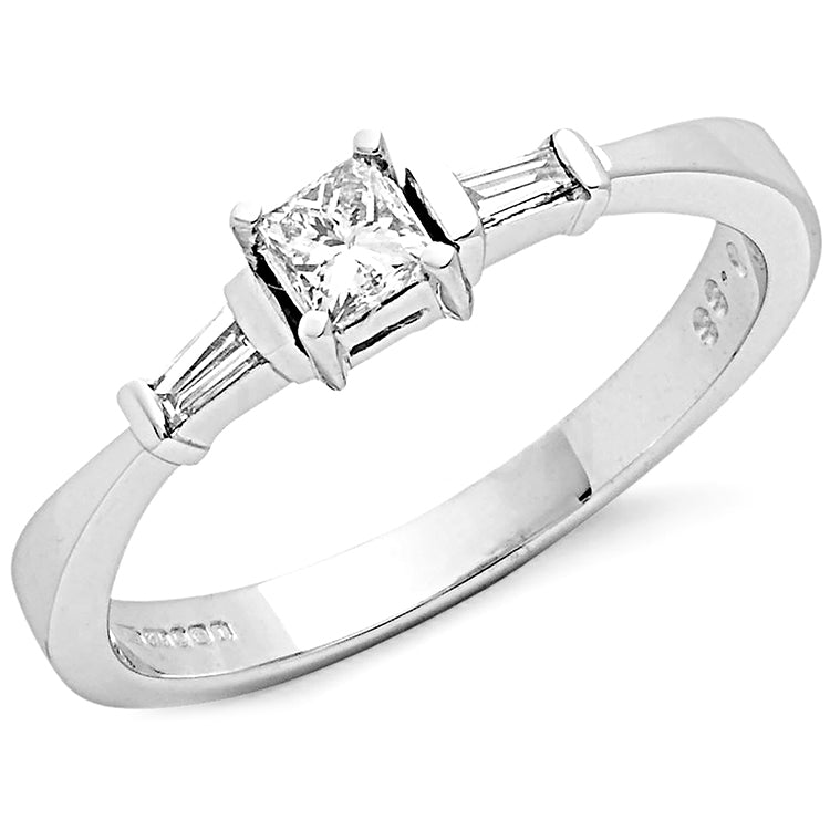 9ct White Gold Princess Cut & Baguette 0.33ct Diamond Engagement Ring