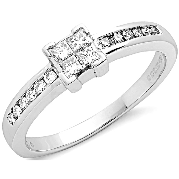 9ct White Gold Princess Cut Centre 0.33ct Diamond Engagement Ring