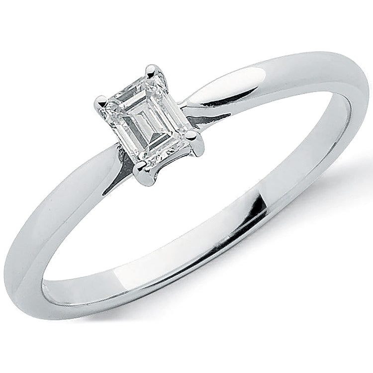 18ct White Gold 0.25ct Emerald Cut Diamond Engagement Ring