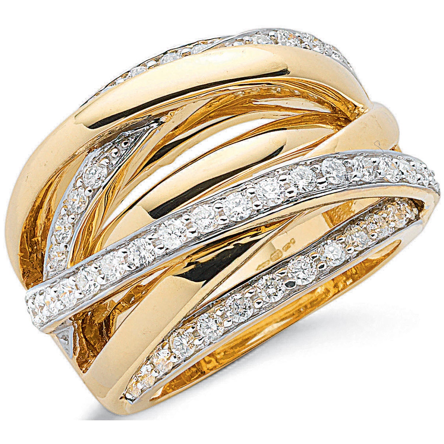 Bague croisée diamant 1,00 ct or jaune 9 carats