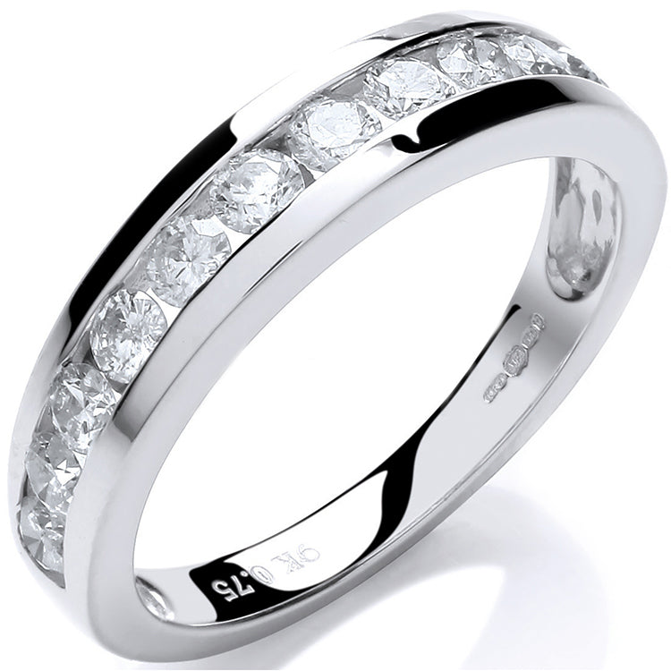 Bague d'éternité canal diamant 0,75 ct or blanc 9 carats