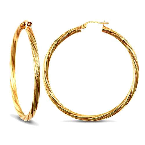 JER199 | 9ct Yellow Gold Twist Hoop Earrings - 3mm Tube