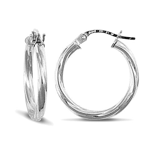 JER561B | 9ct White Gold Twist Hoop Earrings