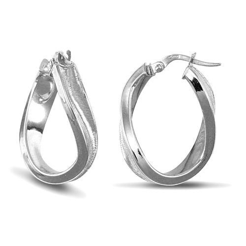 JER682 | 9ct White Gold Oval Twist Hoop Earrings