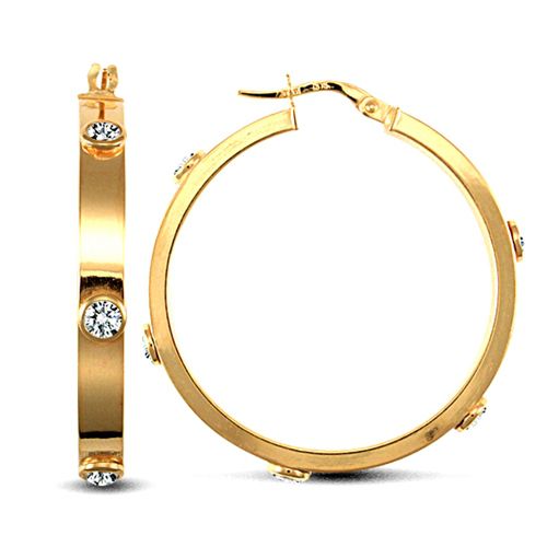 JER725C | 9ct Yellow Gold CZ Set Hoop Earrings