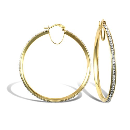 JER753E | 9ct Yellow Gold Cubic Zirconia Hoop Earrings