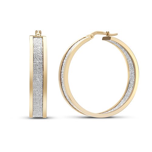 JER784B | 9ct Yellow Gold Double Sided MoonDust Hoop Earrings 30mm