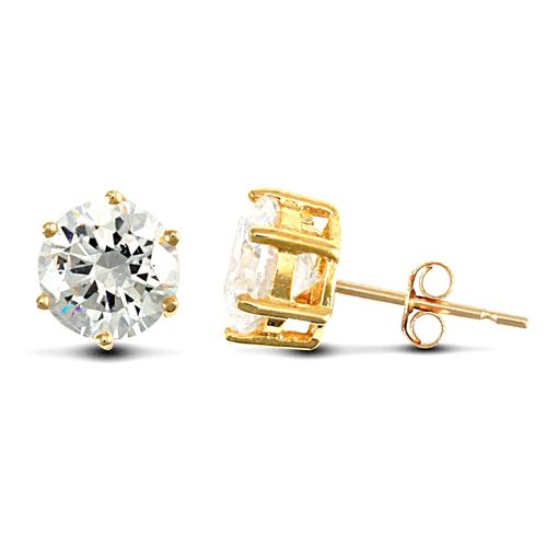 JES128 | 9ct Yellow Gold Cubic Zirconia Claw Set Studs