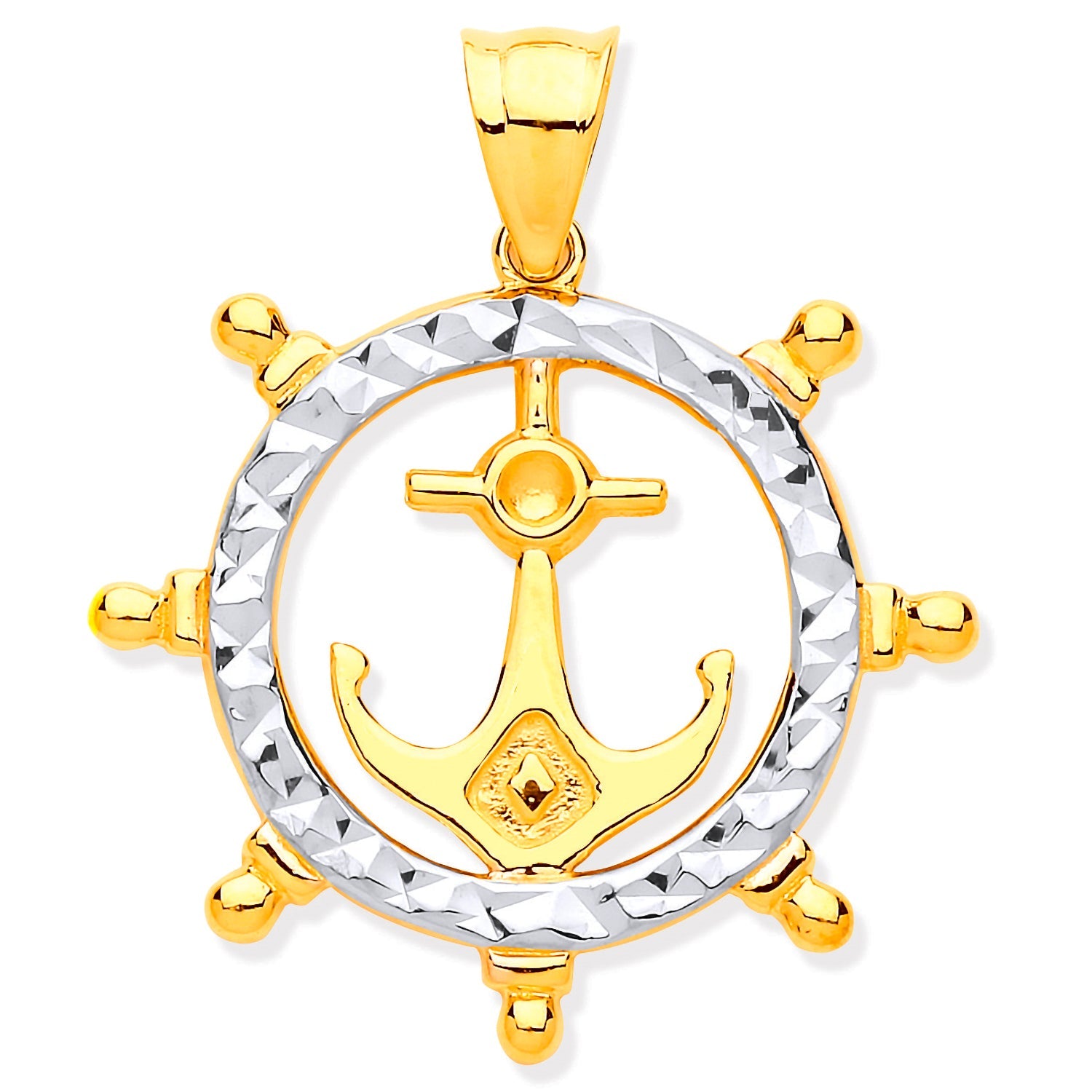 9ct Yellow & White Gold Anchor In Ship Wheel Pendant