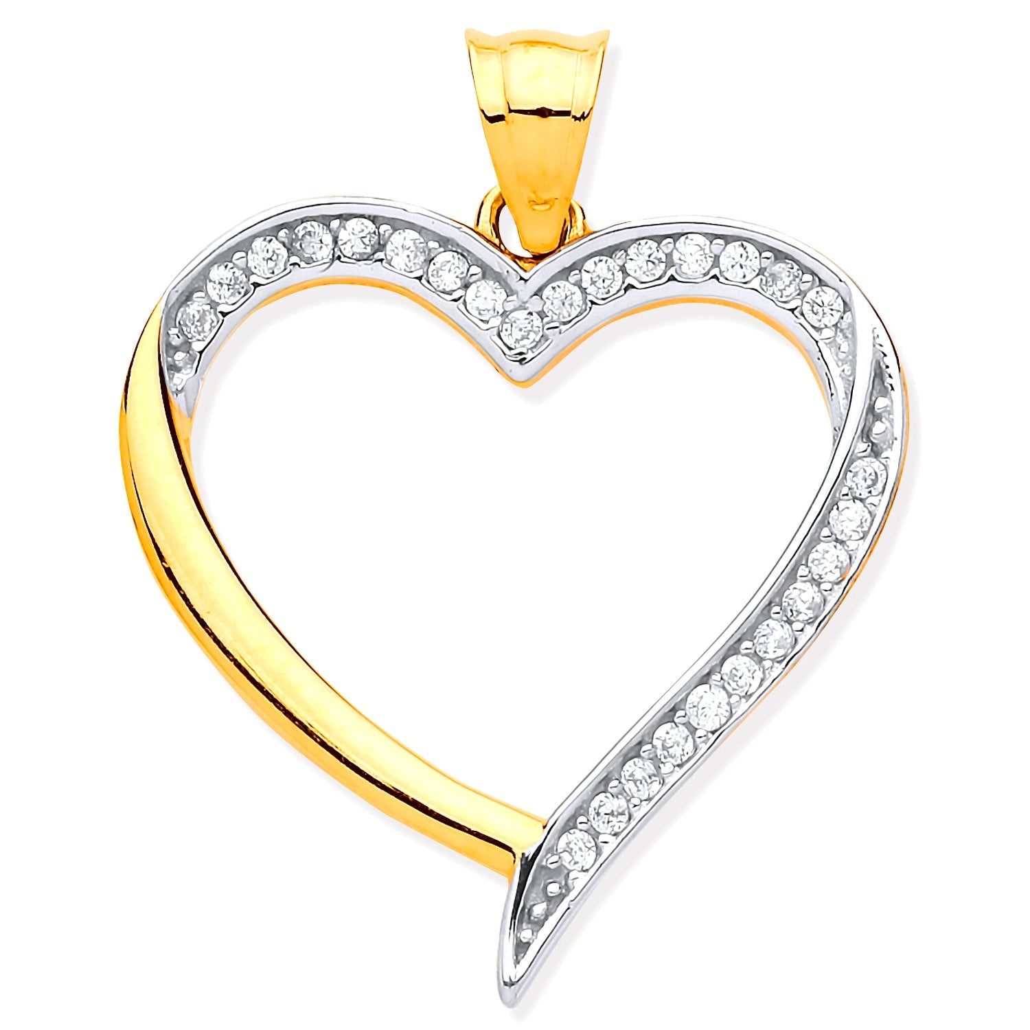 9ct Yellow & White Gold Cubic Zirconia Heart Pendant