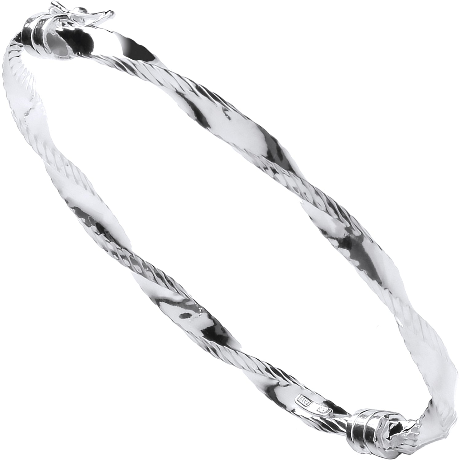 Silver Twisted Ribbed Edge Hollow Bangle