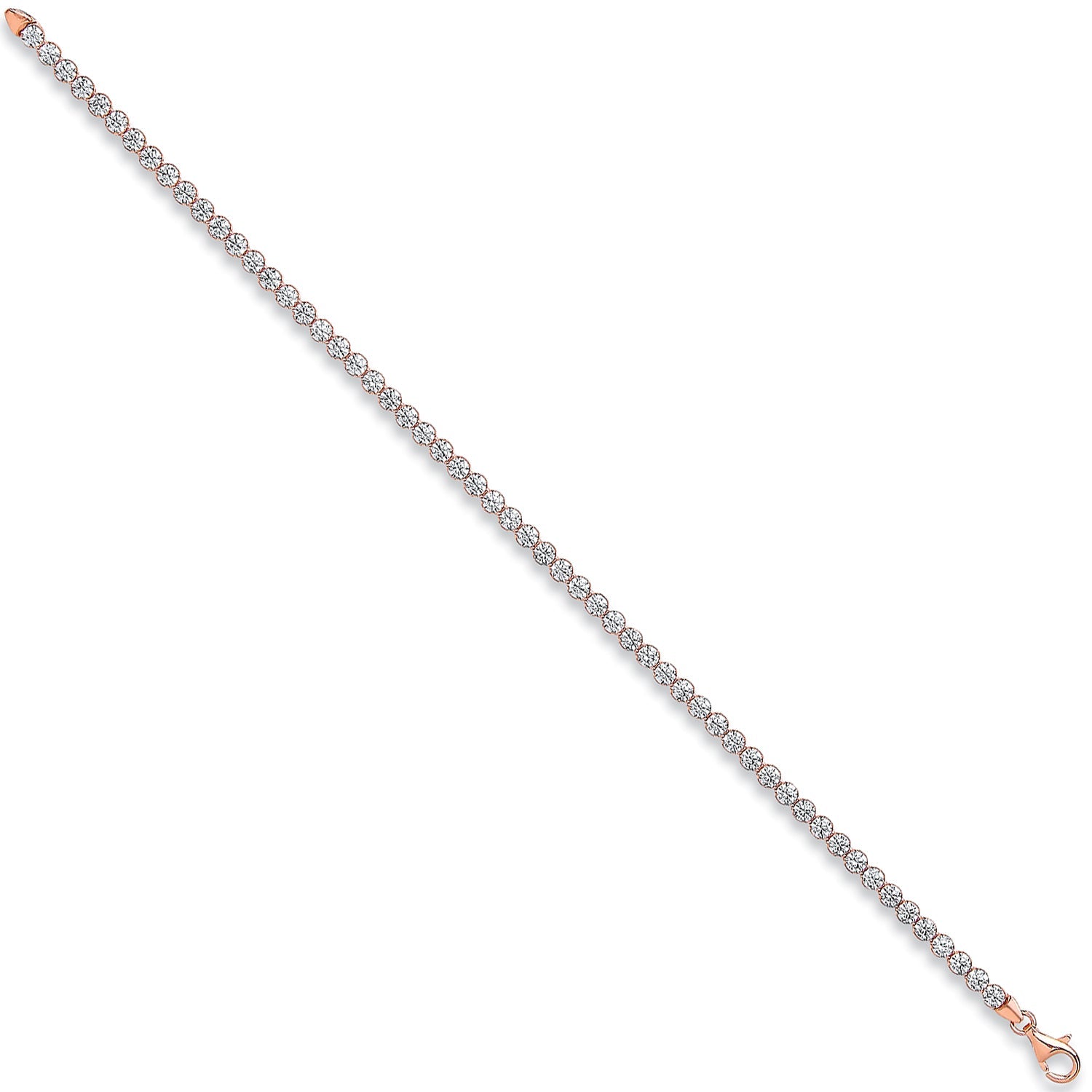 Bracelet tennis rond en plaqué or rose 18 carats avec zircone cubique de 3 mm