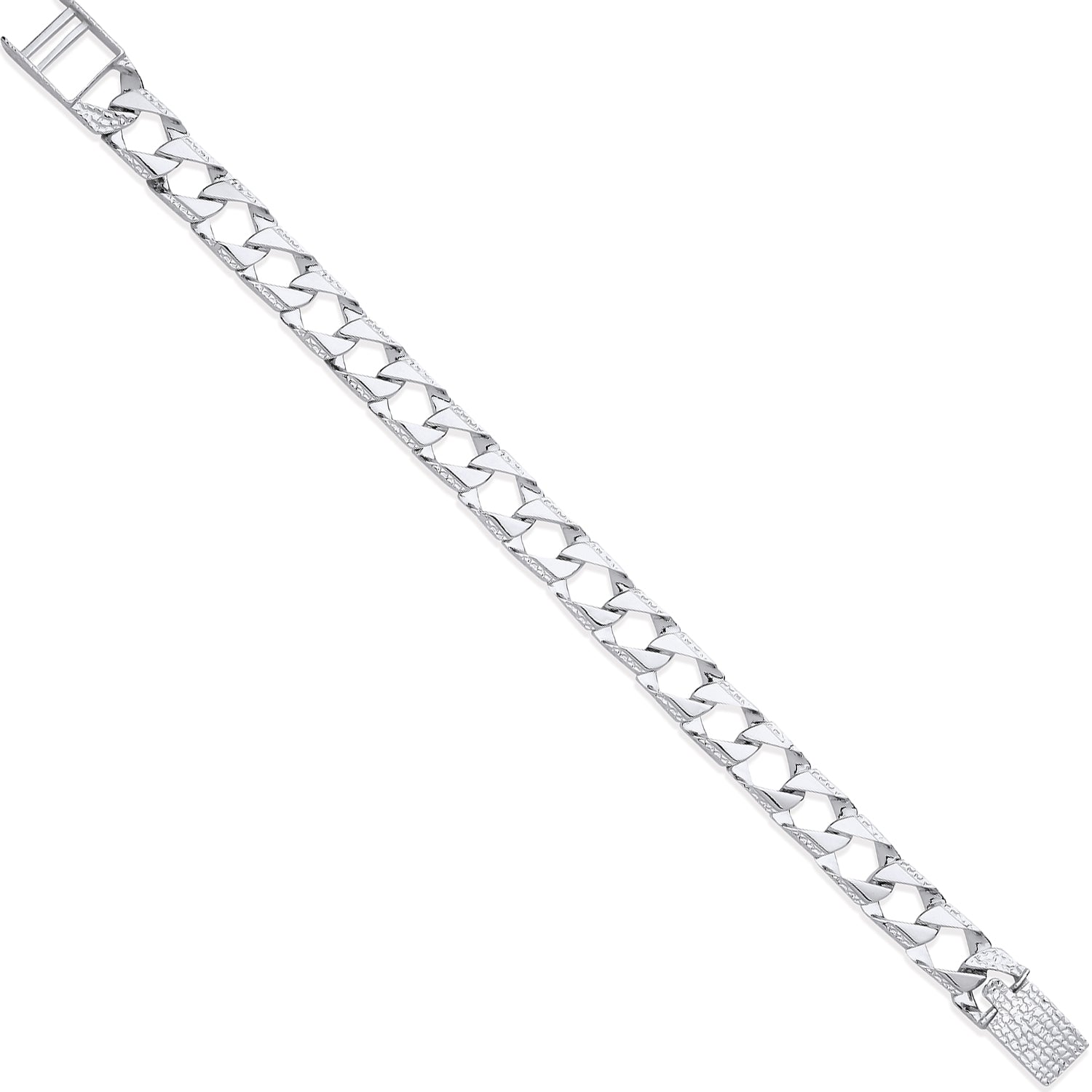 Silver 8mm Square Curb Ribbed Edge Link Bracelet
