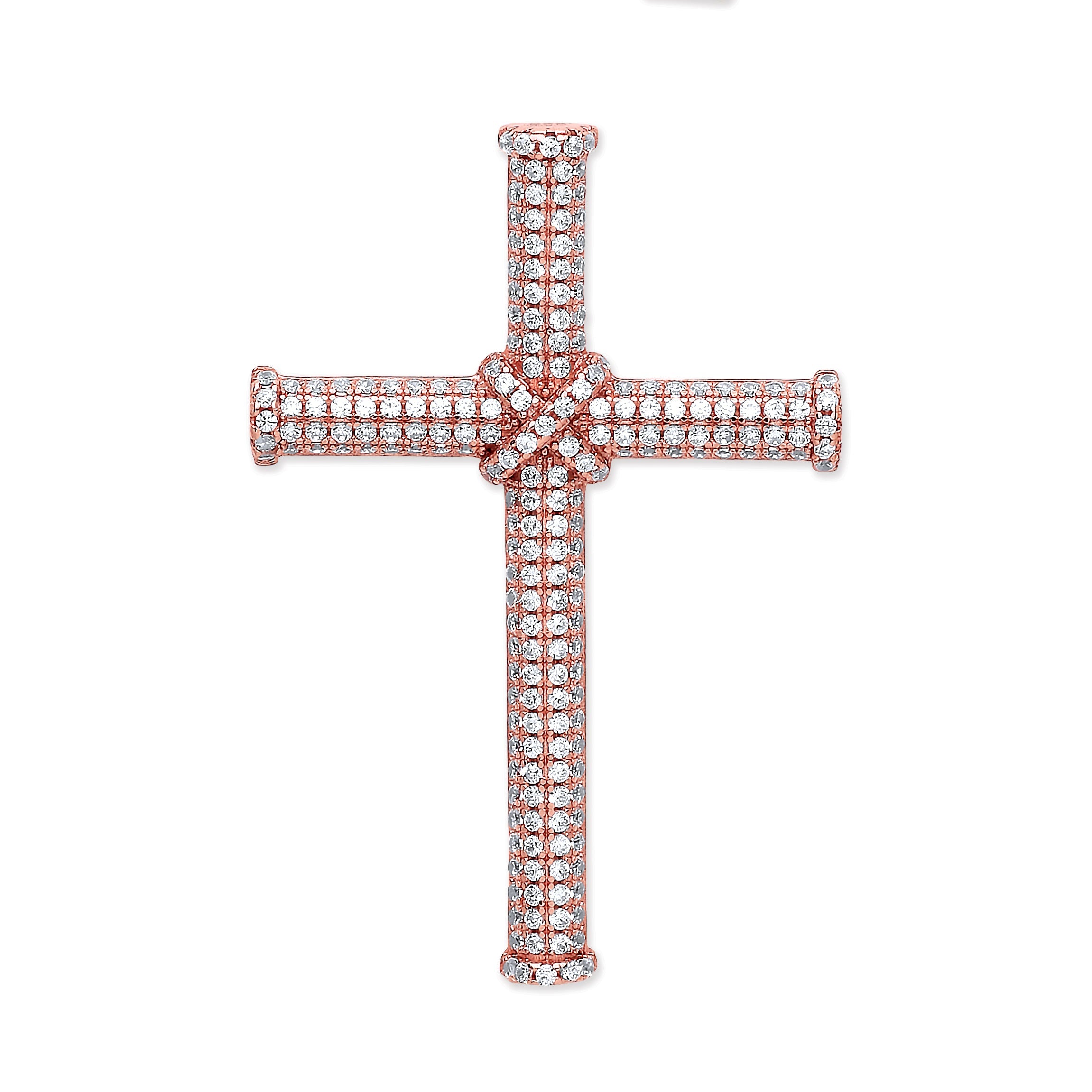 Silver Rose Coated Micro' Pave Cubic Zirconia Cross Pendant