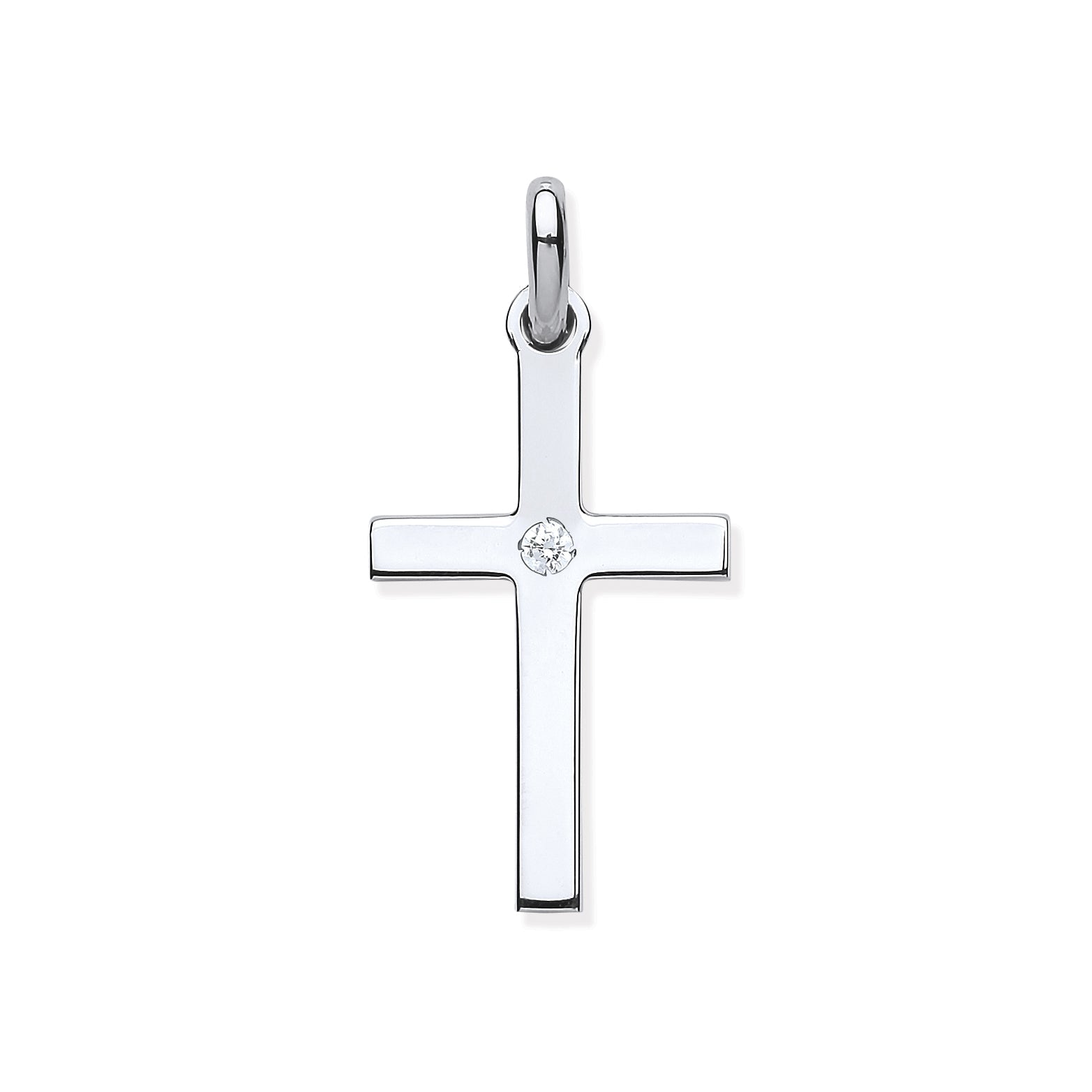 Silver Plain Solid Cross with Cubic Zirconia Pendant