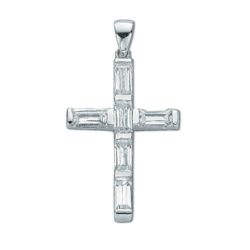 Silver Baguette Cut Cubic Zirconia Cross Pendant