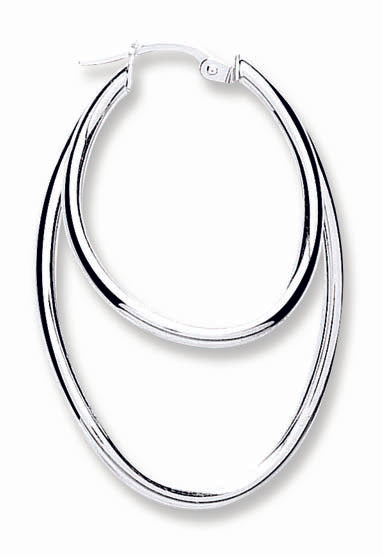 Silver Oval Shaped Double Hoop Earrings