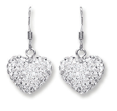 Silver Heart Crystal Drop Earrings
