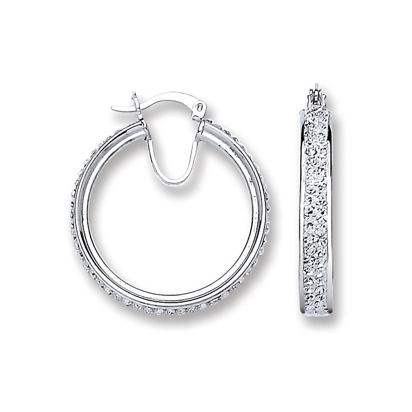 Silver Medium Hoop Crystal Earrings