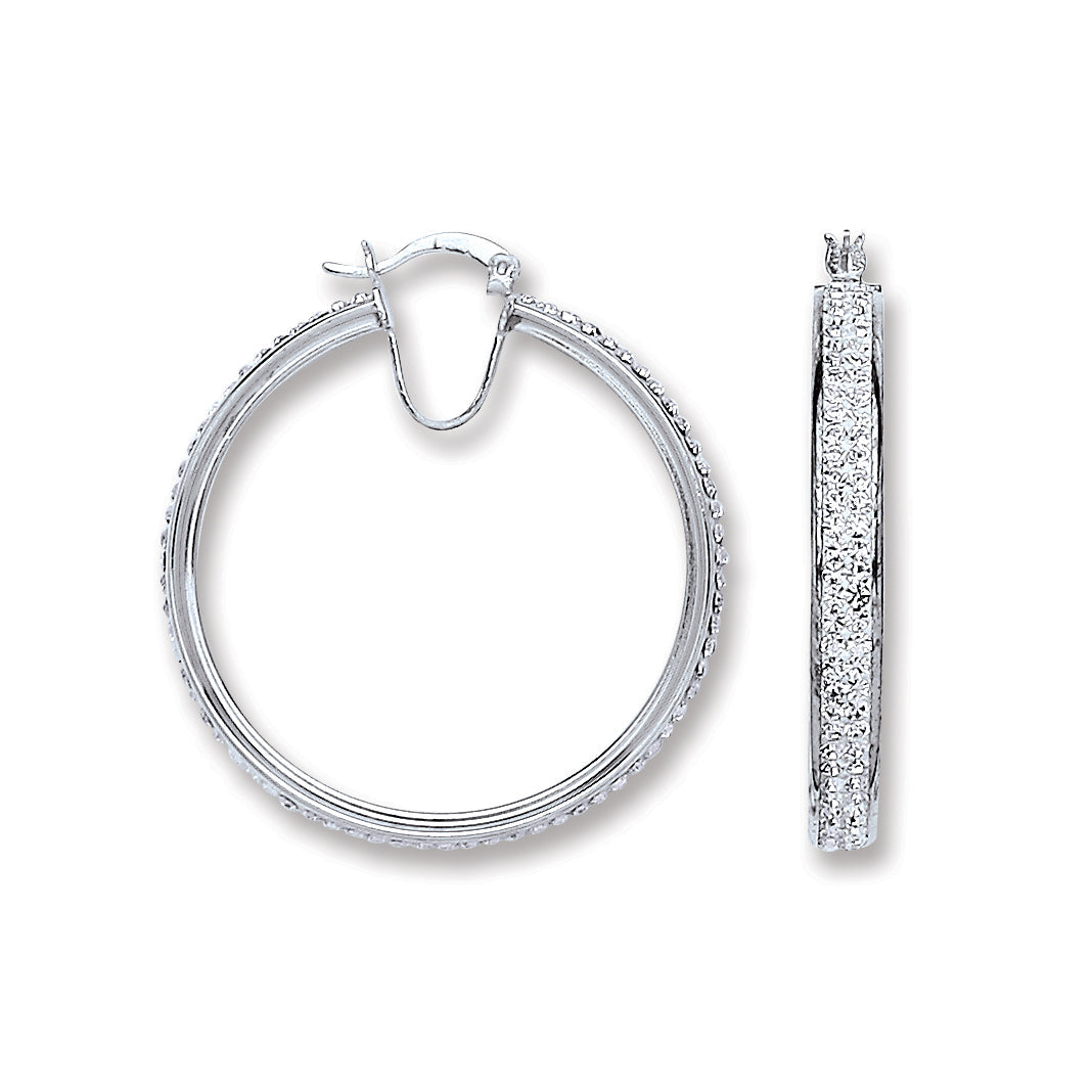 Silver Large Hoop Crystal Earrings