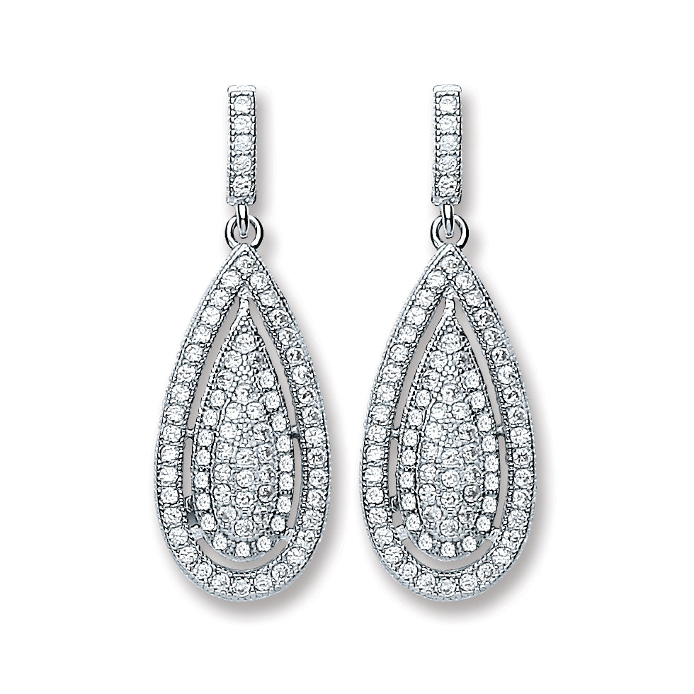Silver Pear Shape Fancy Drop Earrings