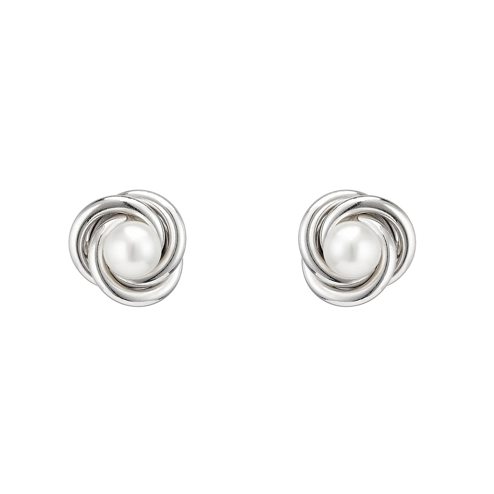Silver Knot with Pearl Stud Earrings