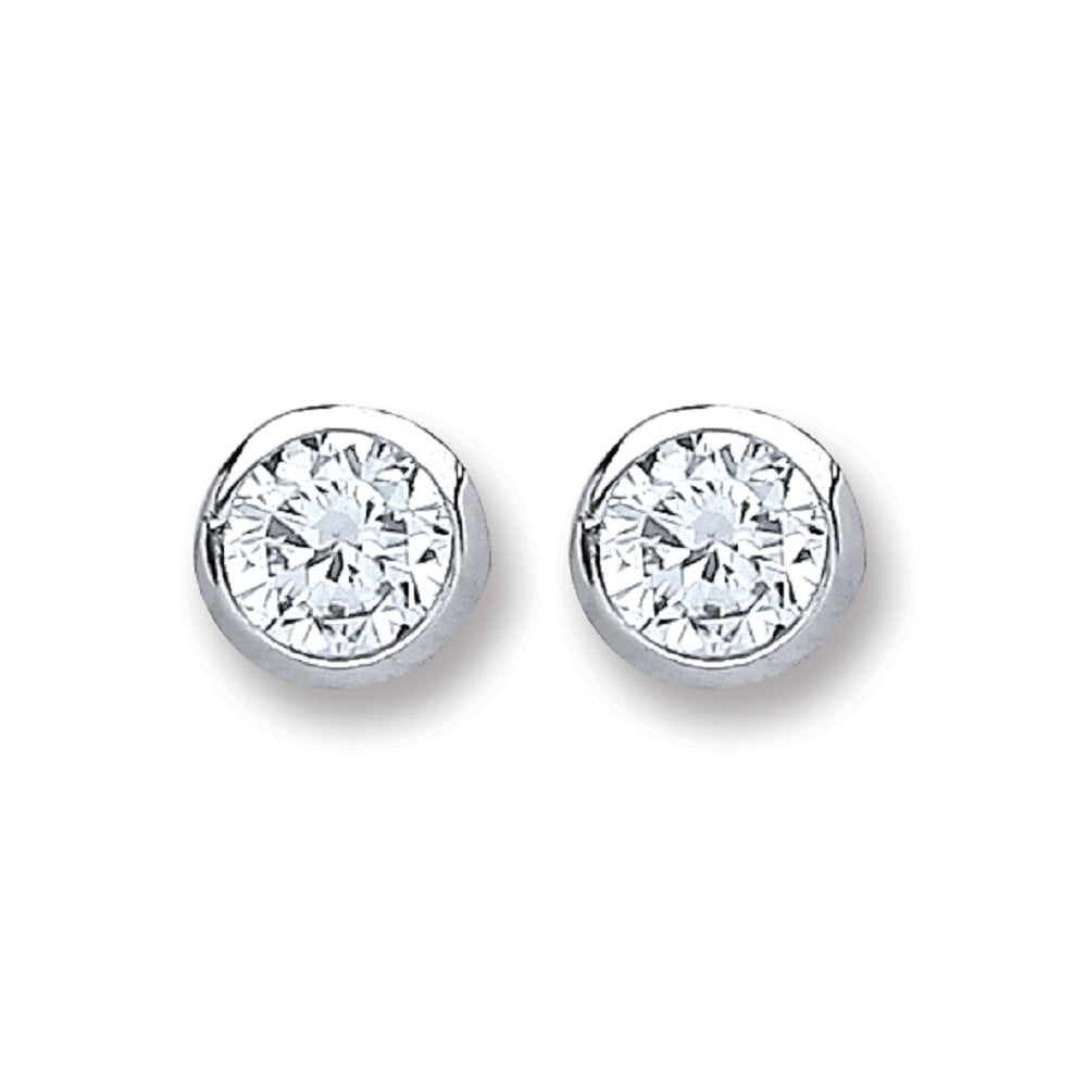 Silver Round Brilliant Cut Rub Over 4mm Cubic Zirconia Stud Earrings