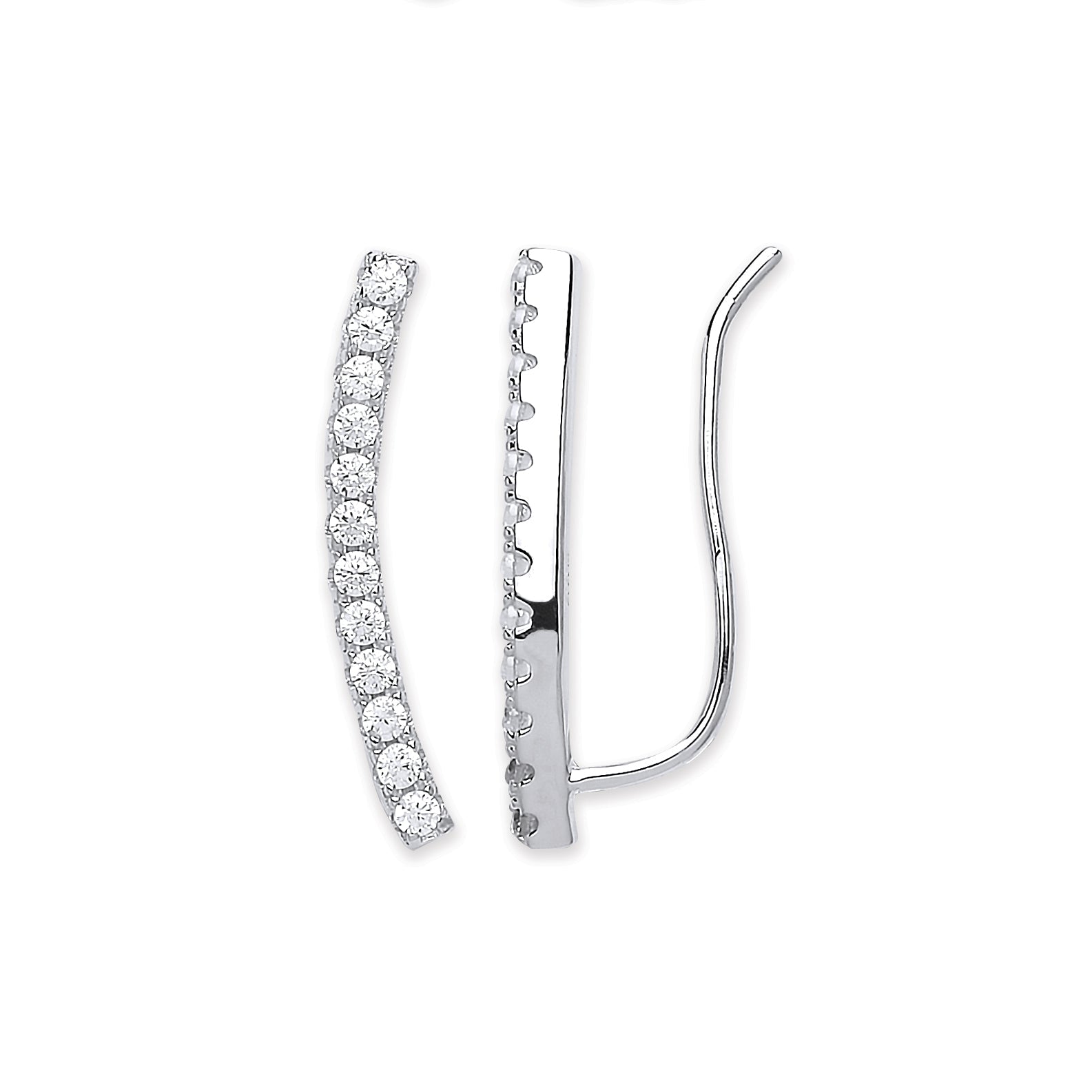 Silver Arc-shaped Ear Hook Cubic Zirconia Ear Clip Earrings