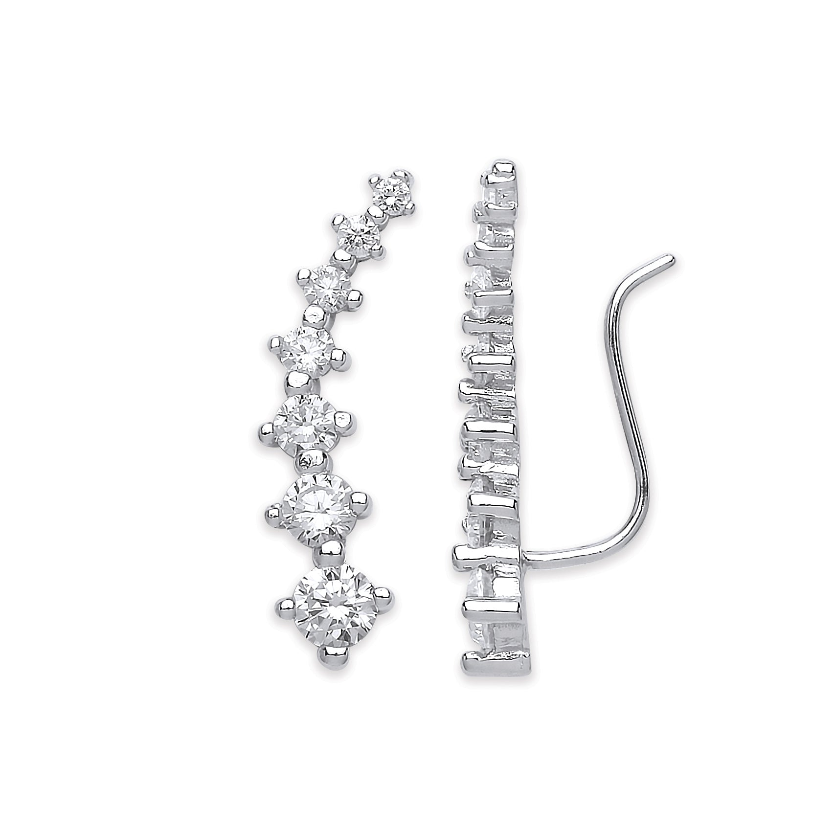 Silver Arc-shaped Ear Hook Claw Set Cubic Zirconia Ear Clip Earrings