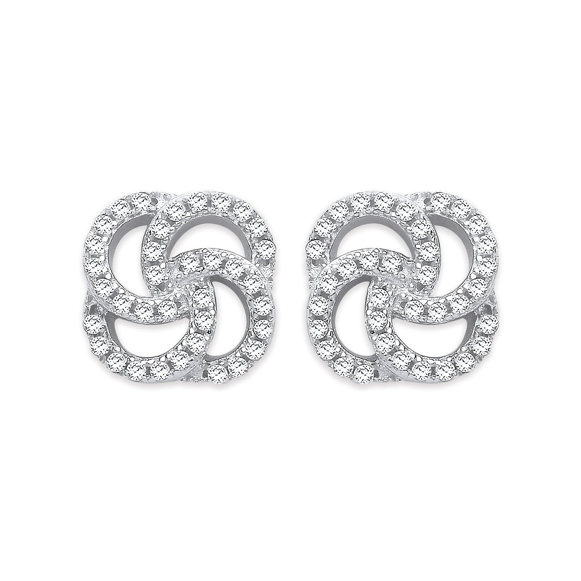 Silver Cubic Zirconia Swirl Stud Earrings
