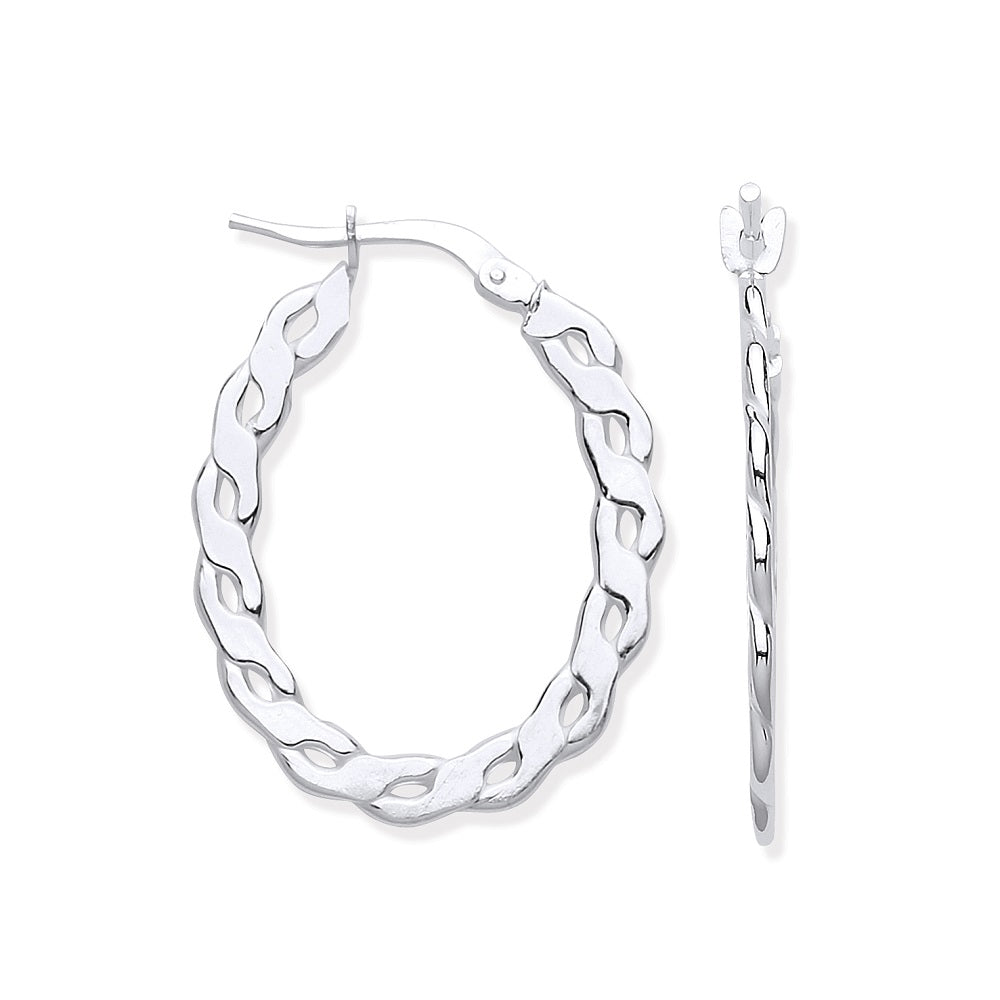 Silver Infinity Link Oval Hoop Earrings