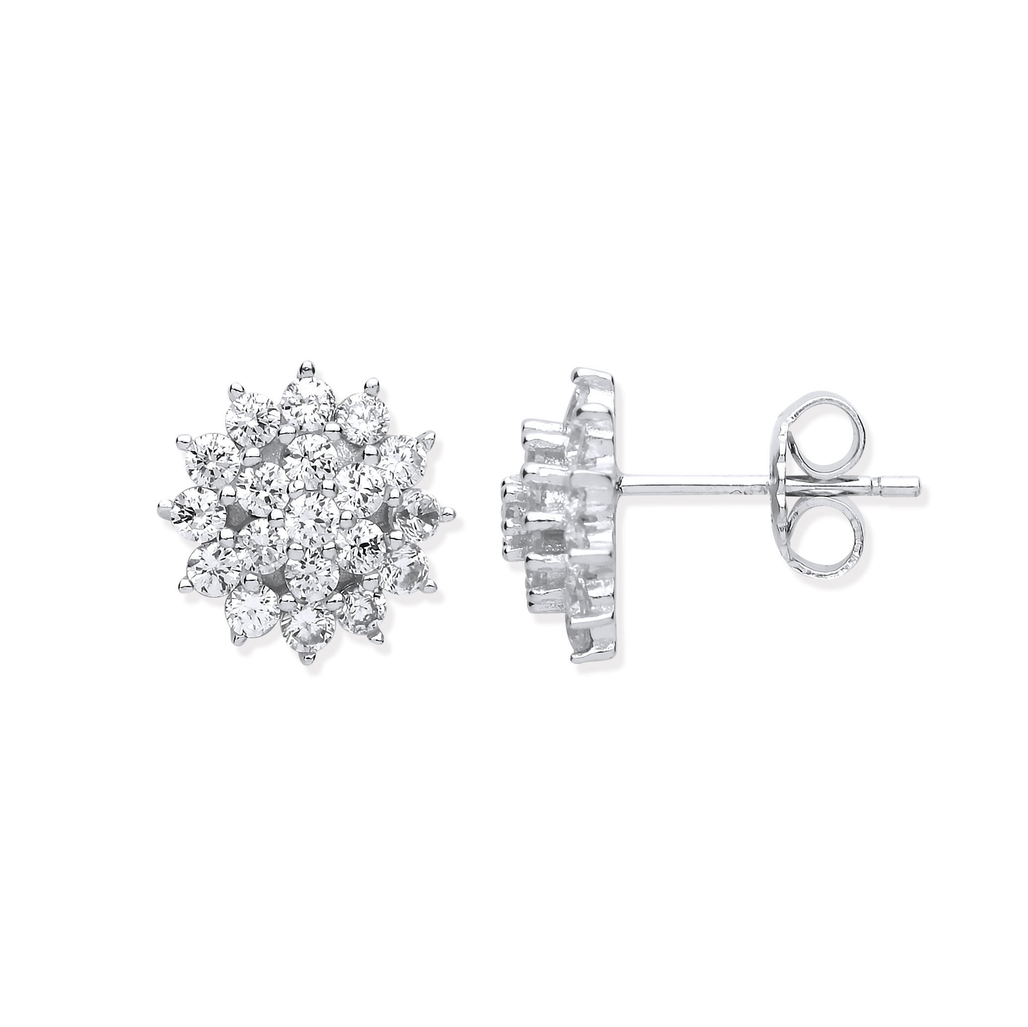 Silver Traditional Cubic Zirconia Cluster Stud Earrings