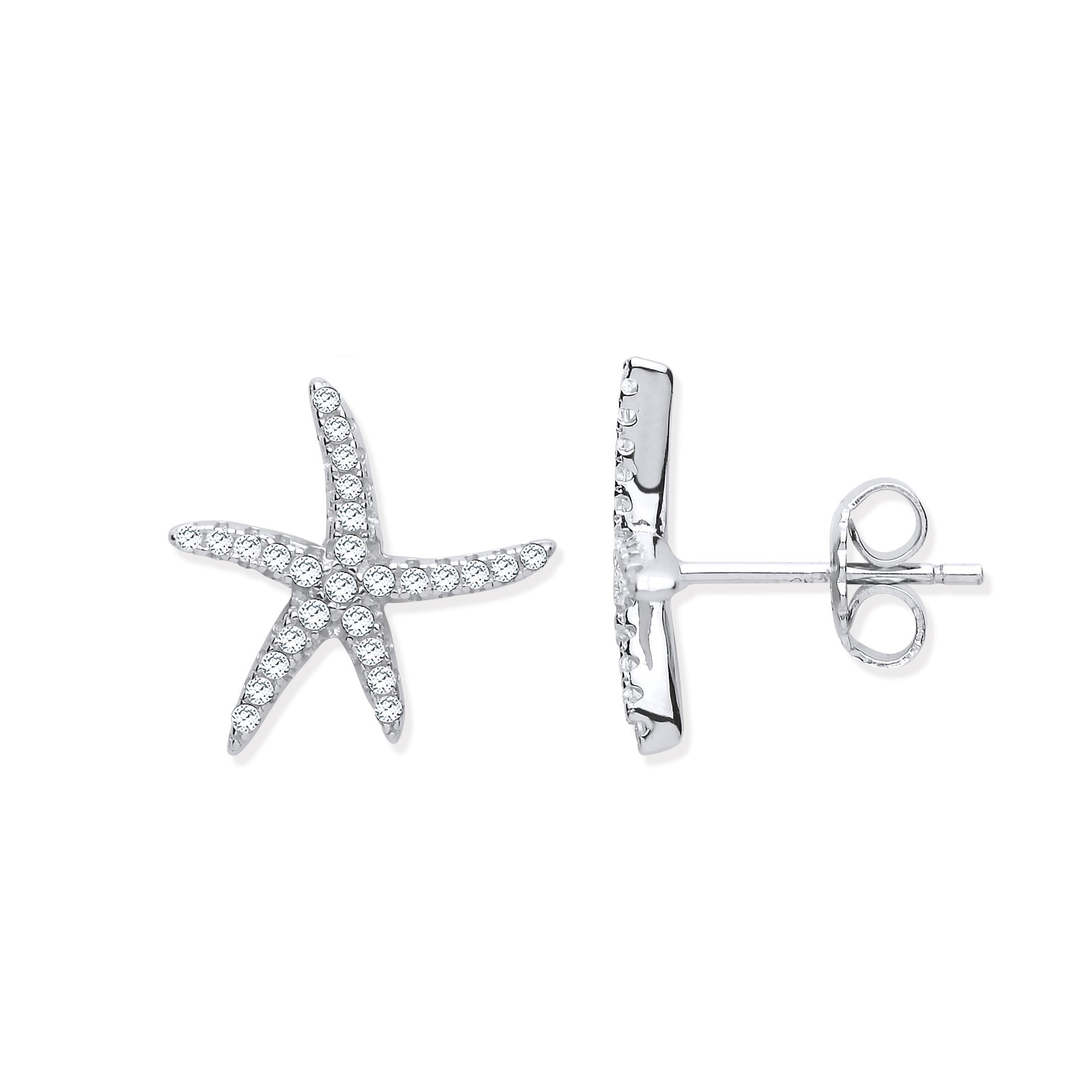 Silver Starfish Cubic Zirconia Stud Earrings
