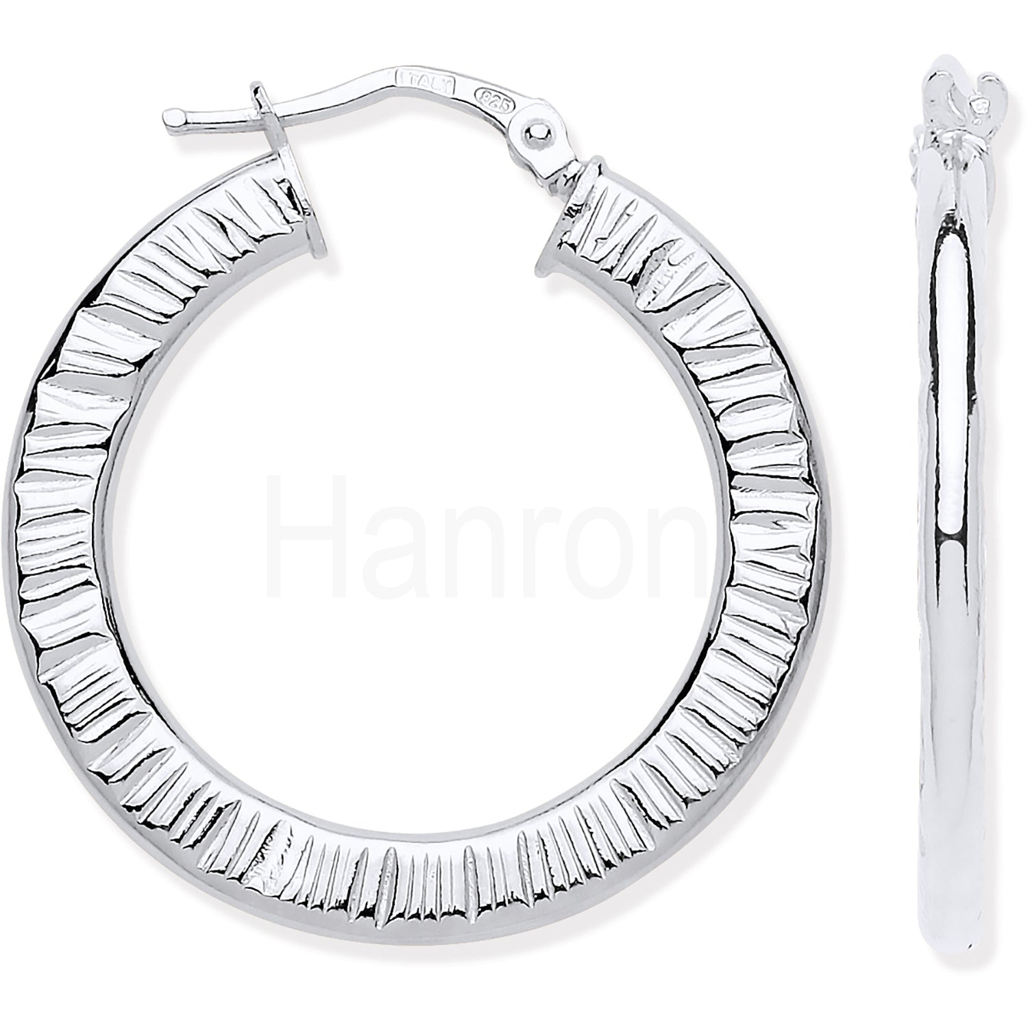 Silver Ribbed Hoop Earrings