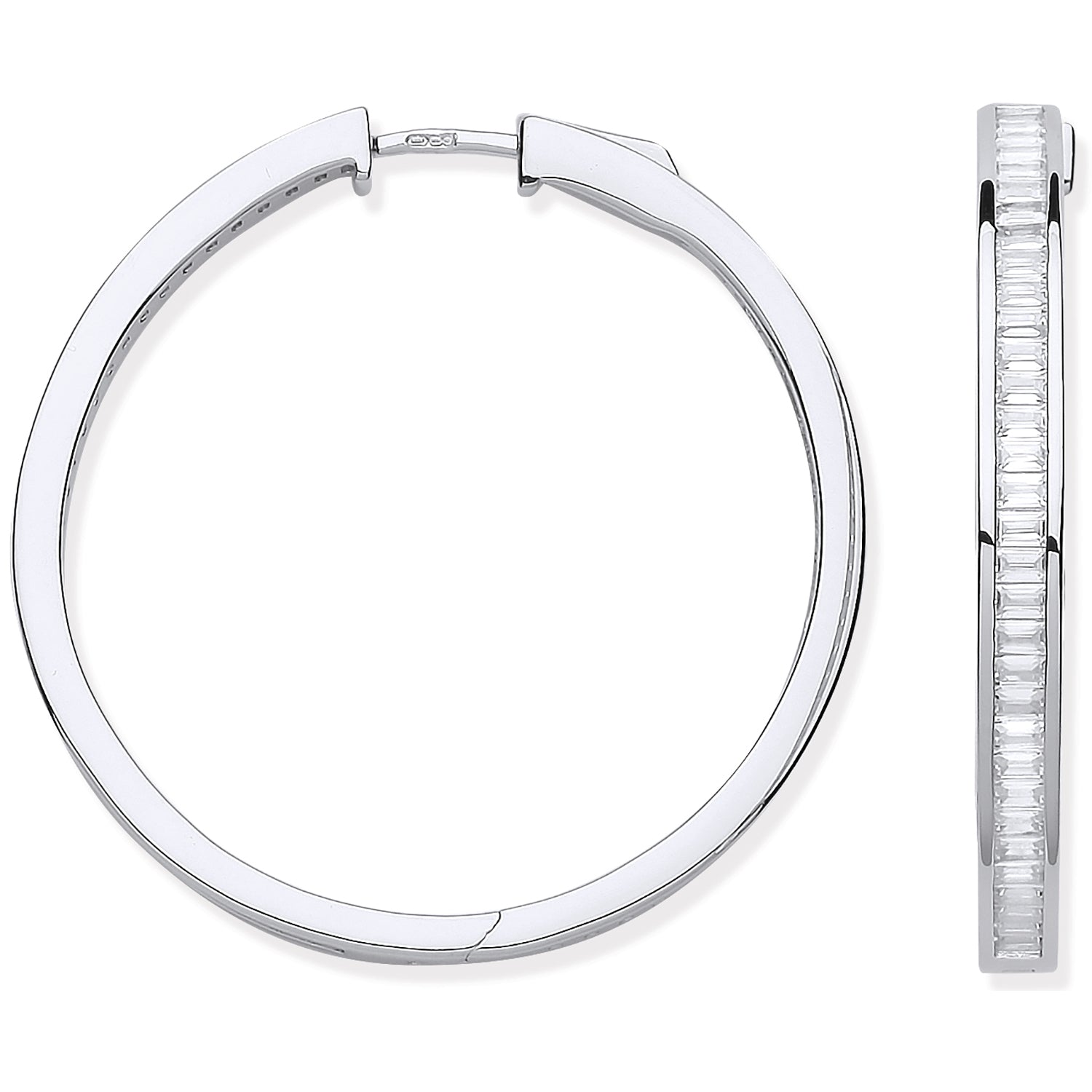 Silver Baguette 40mm Hoop Earrings