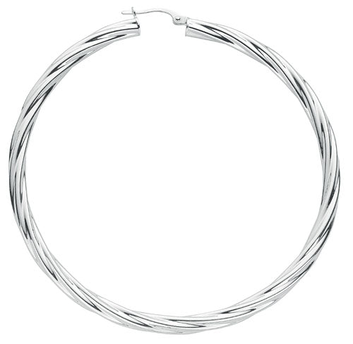 Silver Twisted Medium Hoop Earrings