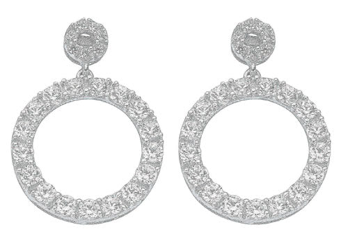 Silver Fancy Cubic Zirconia Circular Drop Earrings