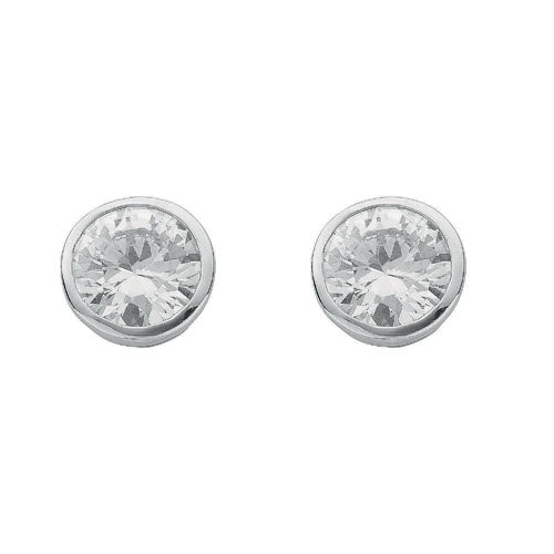 Silver Round Brilliant Cut RubOver Setting 8mm Cubic Zirconia Stud Earrings