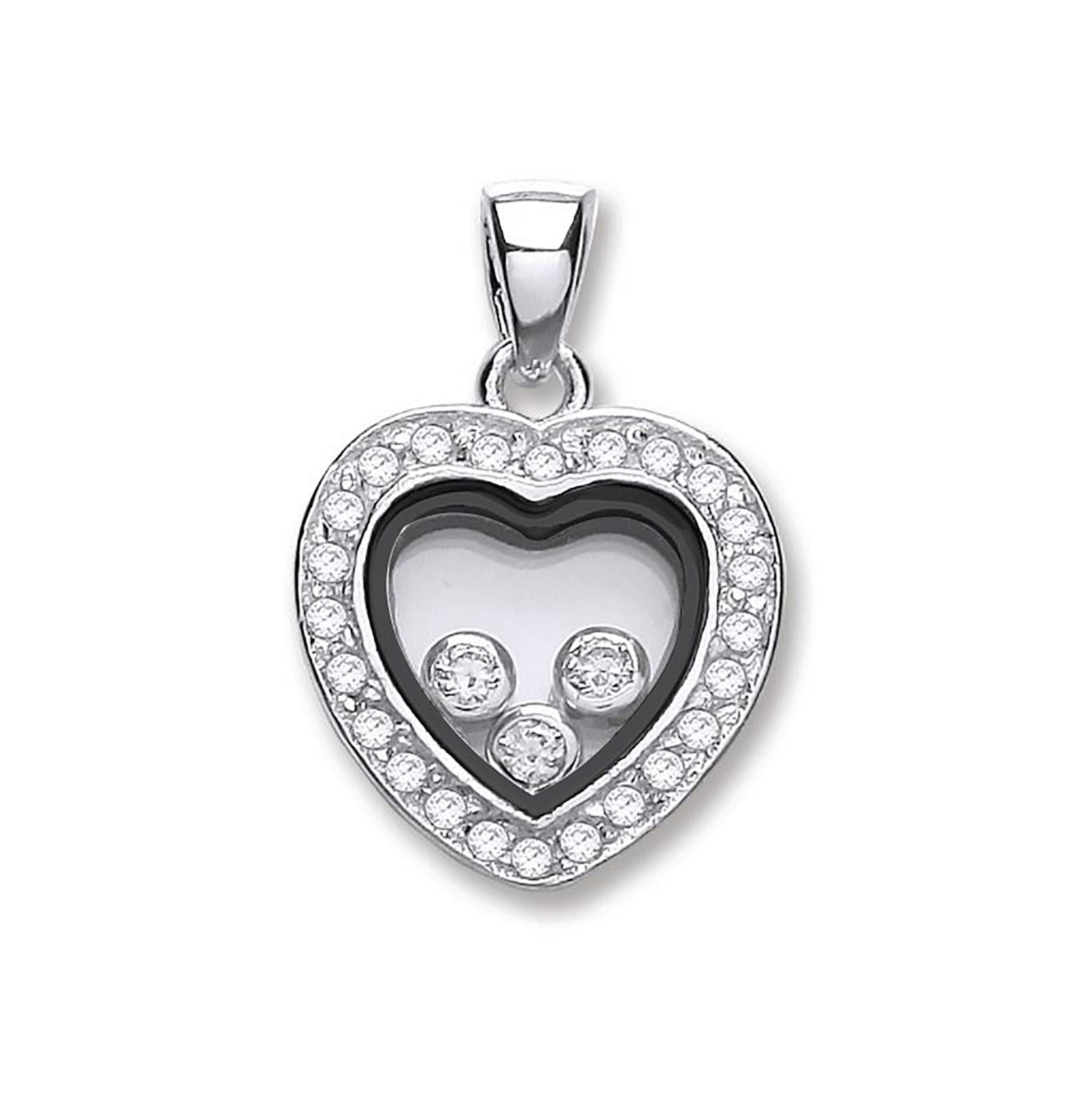 Silver Floating Heart Cubic Zirconia Pendant